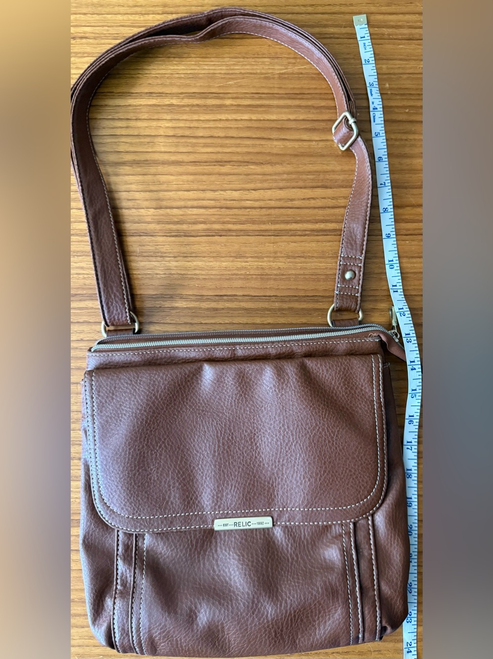 Relic Brown Leather-Style Crossbody Bag with Adjustable Strap